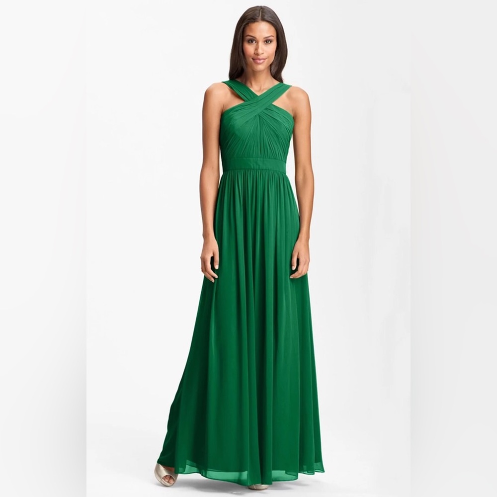 Monique Lhuillier Bridesmaid Crisscross Chiffon Gown